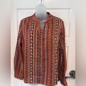 Cupshe Boho Warm Colors Floral Button Down Long Sleeve High Low Top Size S NWT